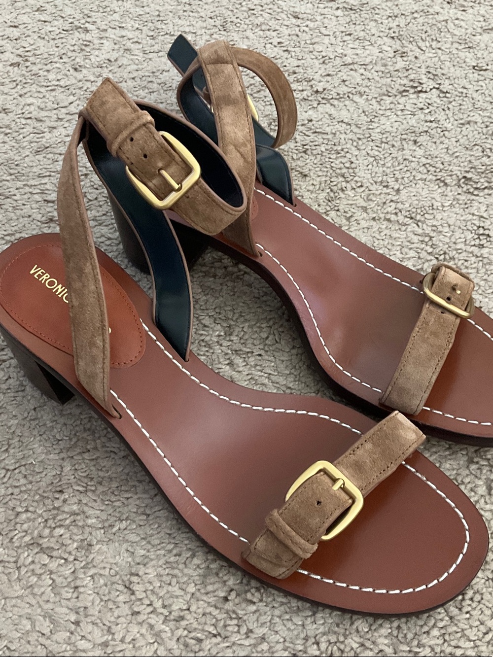 Veronica Beard Brown Suede Block Heel Sandals with Ankle Strap - Picture 5 of 7